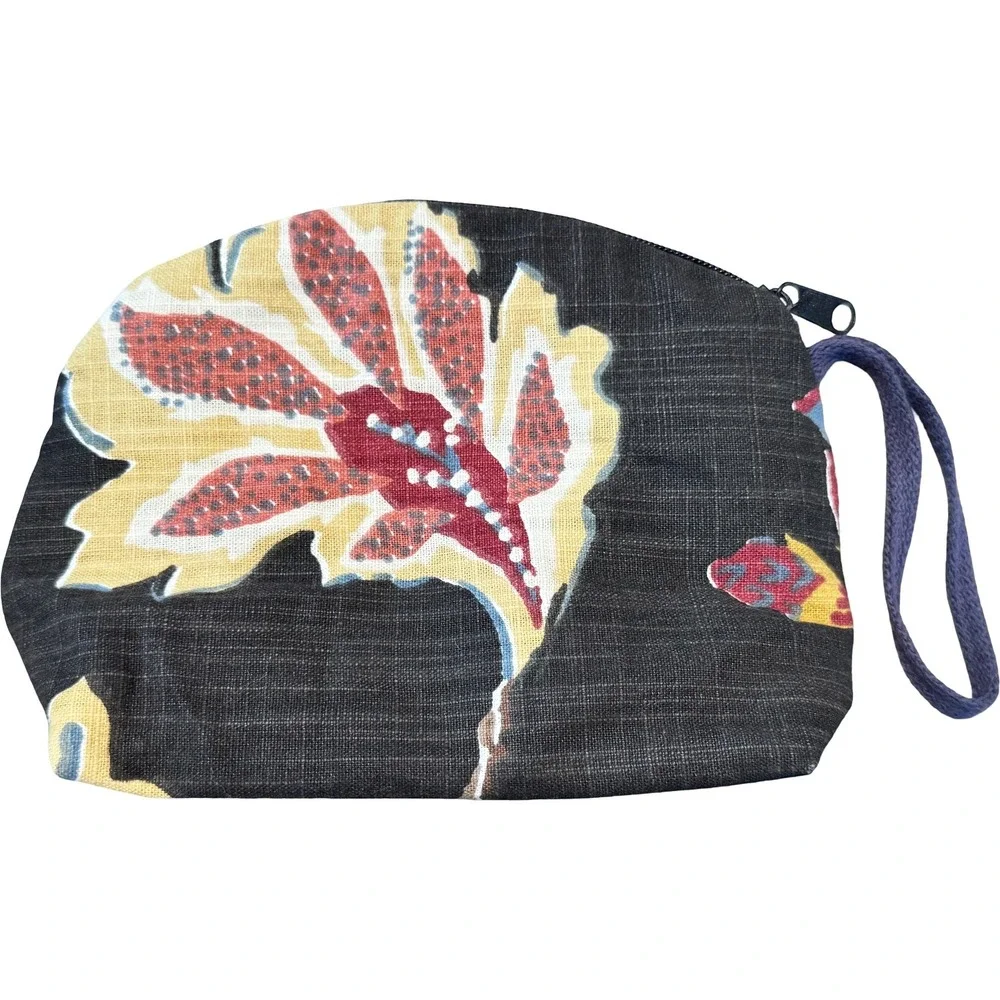 Pura Vida Fabric Wristlet Pouch Floral Paisley Boho Makeup Bag Multicolor Zipper